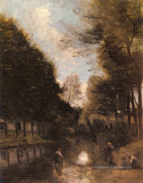romantique romantisme Tableau Peinture - Gisors Rivière Bordée D arbres plein air romantisme Jean Baptiste Camille Corot